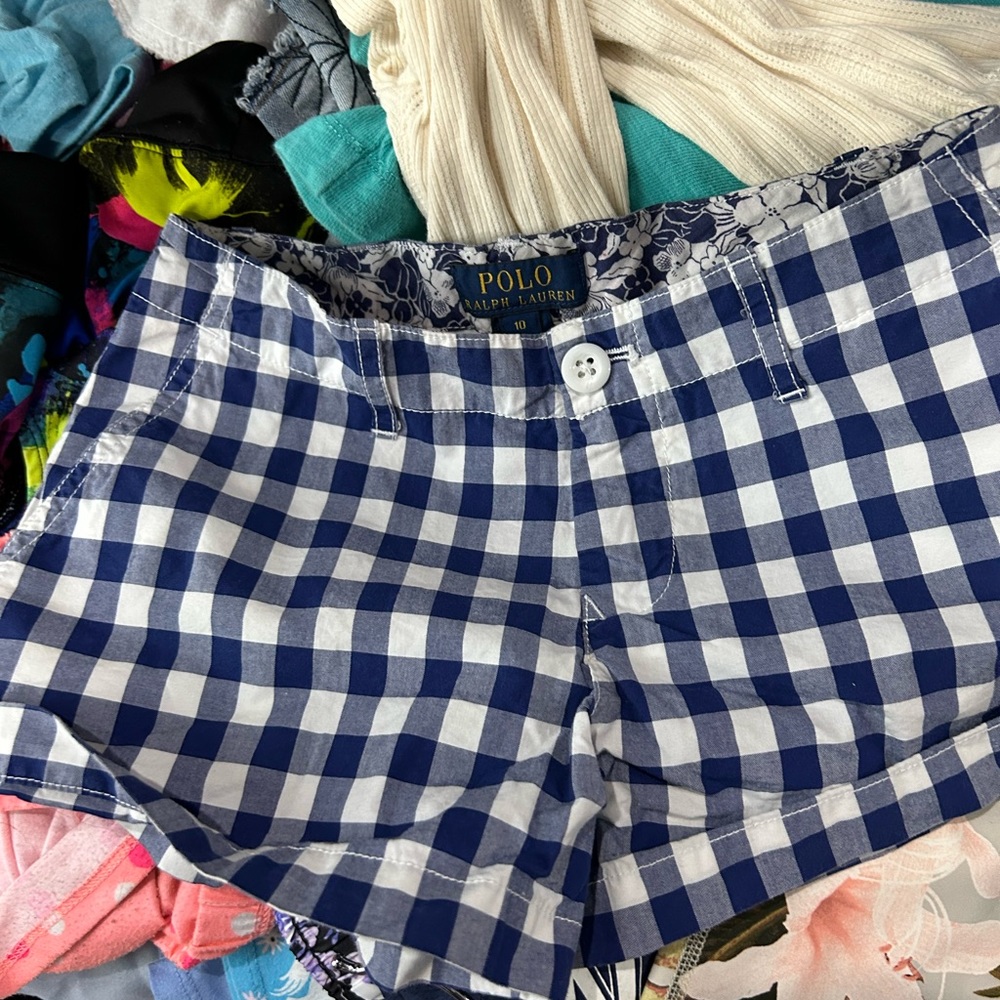 Polo  Ralph Lauren girls shorts size 10 plaid blue and white